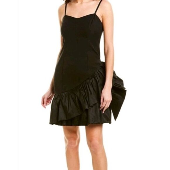 NWT Marina Dress Spaghetti Strap Cocktail Black Ruffles Mini Short Party Sz 16 - Picture 1 of 16
